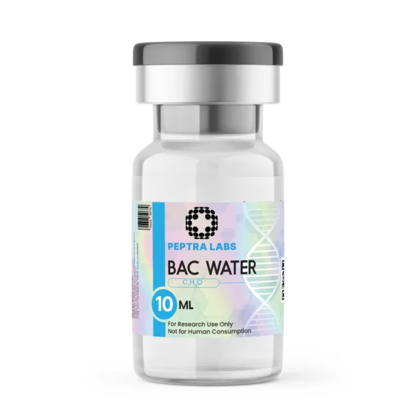 BAC Water 10ml research vial, sealed, labelled, research use only