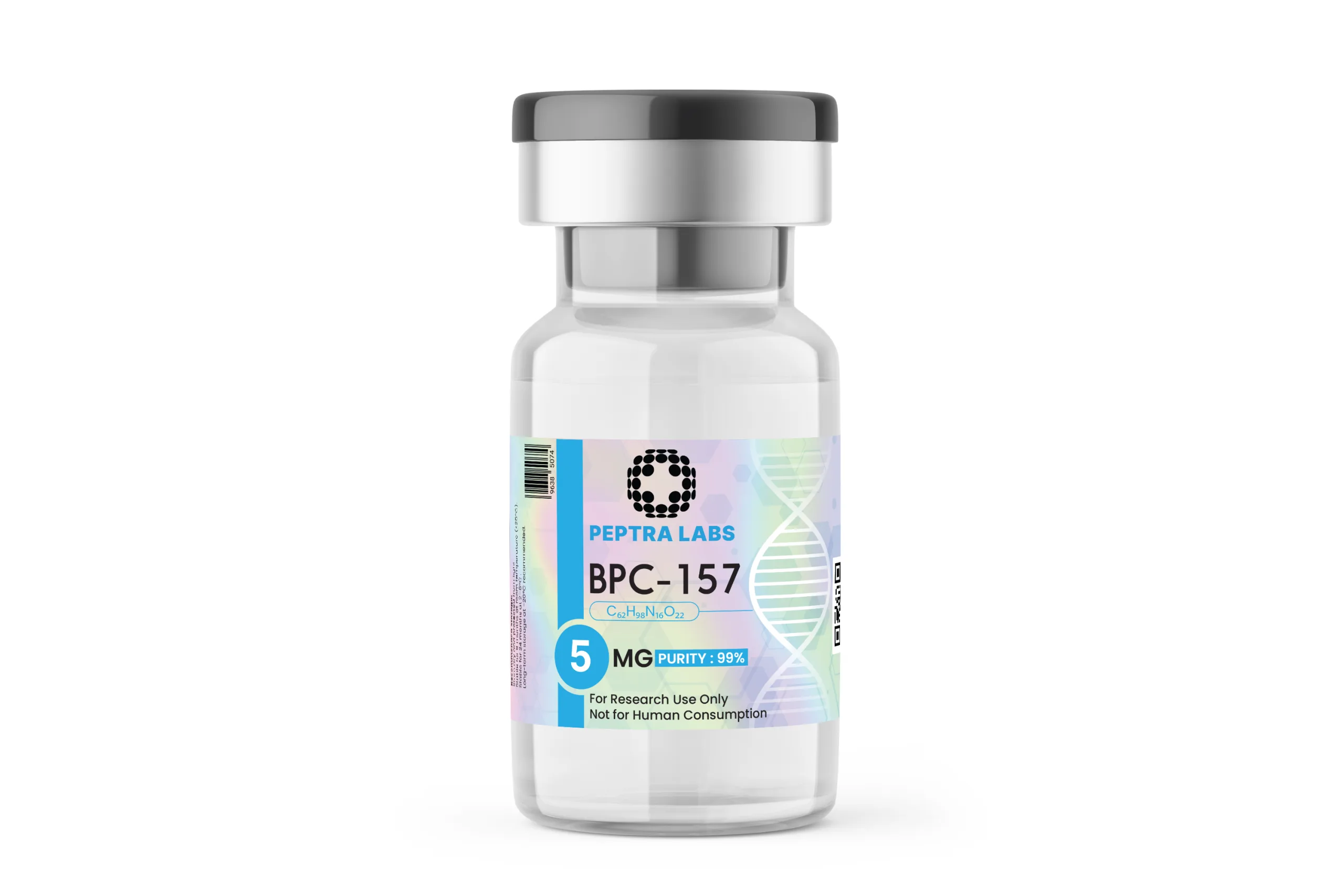 BPC-157 5 mg – vial de péptido para investigación, Peptra Labs BPC-157 5 mg – vial de péptido para investigación, pureza 99 % en la etiqueta, Peptra Labs