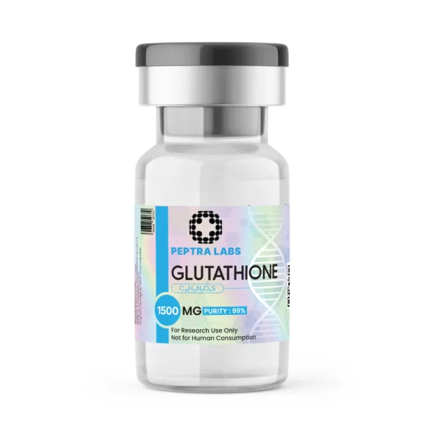 Glutathione 1500 mg – vial de péptido para investigación, pureza 99 % en la etiqueta, Peptra Labs