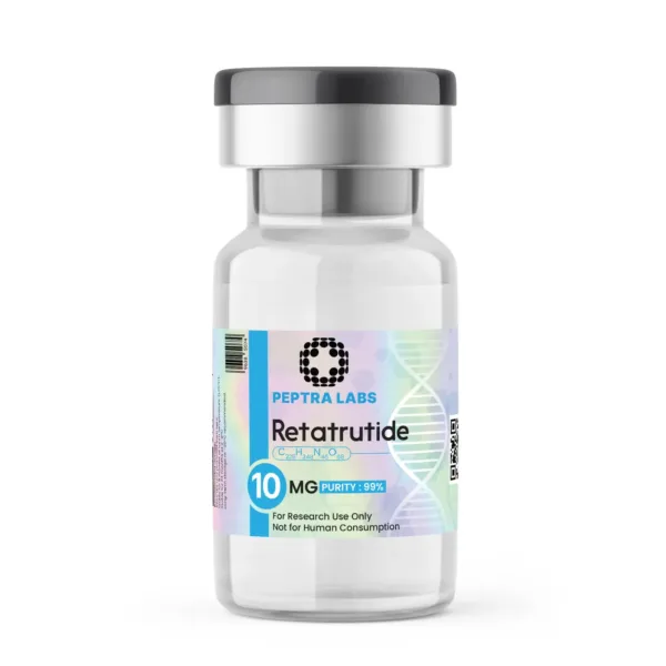 Retatrutide 10 mg – vial de péptido para investigación, pureza 99 % en la etiqueta, Peptra Labs