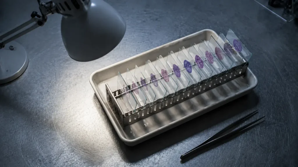 Endoscopio flexible colgado en un armario de secado, del tipo usado para el subgrupo endoscópico de esta cohorte GLP-1.