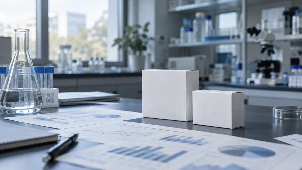 Documentos de investigación y gráficos comparativos en un laboratorio