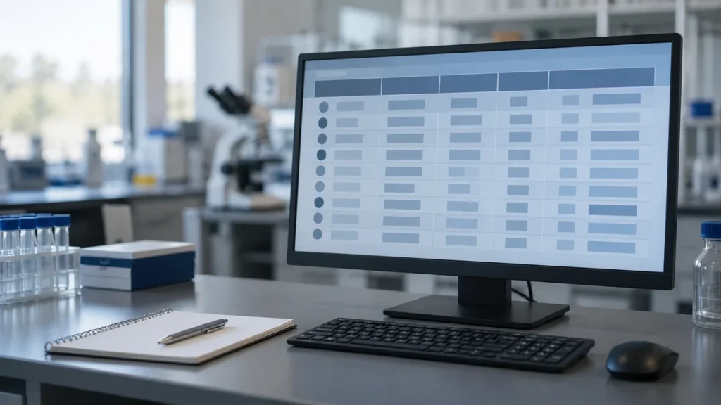 Tabla de datos clínicos en un monitor de investigación