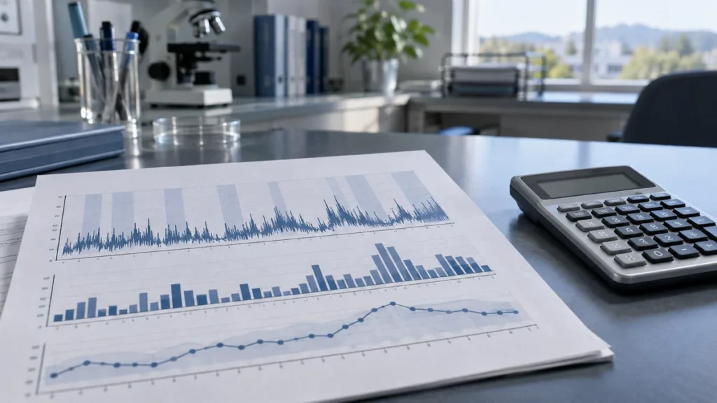 Gráficos de investigación del sueño sobre una mesa de laboratorio