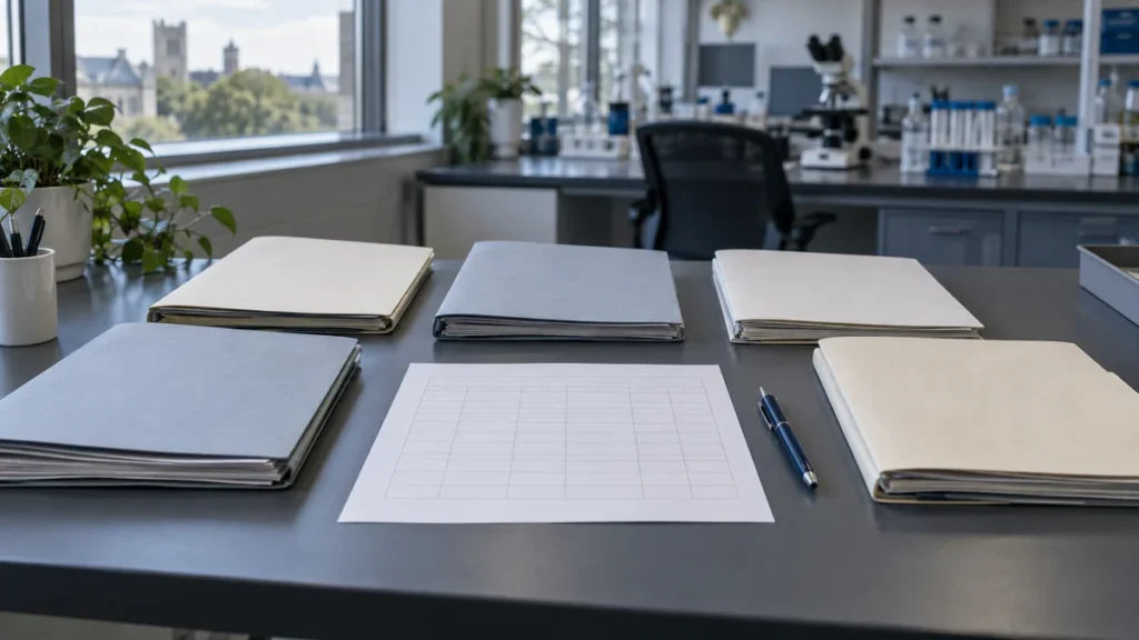 Carpetas de una revisión sistemática sobre una mesa de investigación